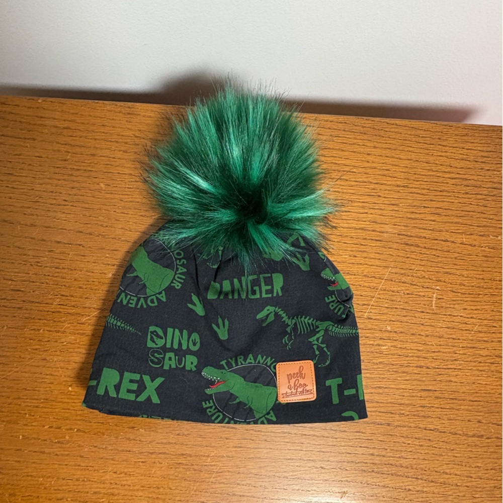 Dinosaur Beanie with Green Pom-Pom